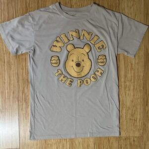 Winnie The Pooh Embroidered Textured Design Gray Women's Medium T-Shirt
